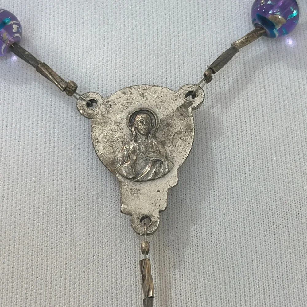 CRUZ DE CARAVACA PURPLE GEM SILVER SPACERS BEAUTIFUL ‎ CATHOLIC ROSARY